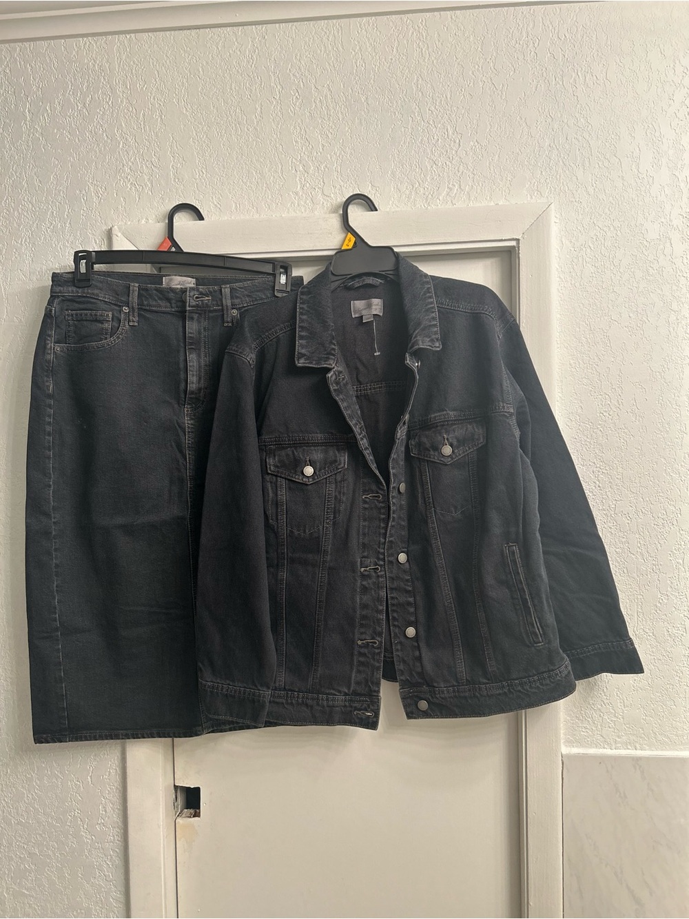 Black Denim Jacket - women Classic Trucker Jacket, Skirt